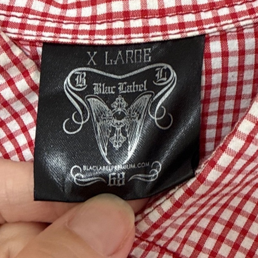 Blac Label Button Down Mens XL Red Gingham Embroidered Applique Back Rises Anew - Picture 3 of 6